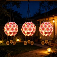 Lampu Hias Gantung Tahan Air IP65 Bentuk Balon Udara Kelopak Bunga Logam Tenaga Surya, Laris untuk Taman, Pernikahan, Kafe Penda
