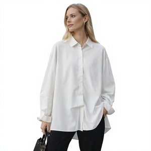 Womens White <b>Long</b> Sleeve Shirt 100% Cotton Simple Casual <b>Top</b> Loose Fit Button-Front for Summer Autumn Everyday Wear - Product Image 4