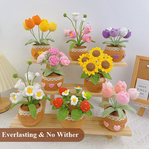 Flores Artificiales Hechas a Mano, Rosas, Tulipanes, Girasoles, en Maceta, Ramo de Flores al por Mayor para Decoración - Product Image 4