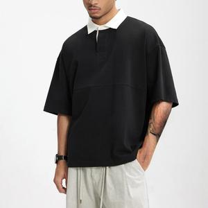 Polo d'été en coton de luxe avec couleurs contrastées, épaules tombantes, doux, personnalisable, décontracté, sublimation, tricoté pour hommes - Product Image 1