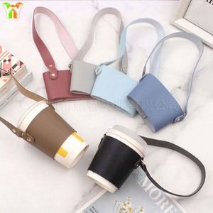 Porte-gobelets pliable à trois couches en cuir PU réutilisable avec sangle de transport, porte-boissons portable pour café froid/chaud, eau, utilisation en cuisine - Product Image 6
