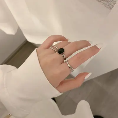 Cincin Tiga Potong Temperamen, Kepribadian Dua Lapis Berlian Bertatahkan Minyak Cincin Tetesan Sederhana Ins Cincin Indeks Angin