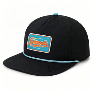 Unisex <b>Flat</b> Brim Rope Cap Black/Blue Color Custom Bright Logo Embroidered Patch Casual <b>Hat</b> - Product Image 1