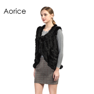 VT7016 Nouveau <span class=keywords><strong>Gilet</strong></span> Tricoté <span class=keywords><strong>Sans</strong></span> Manches pour <span class=keywords><strong>Femme</strong></span> avec Vraie Fourrure de <span class=keywords><strong>Lapin</strong></span> Noir - Product Image 2