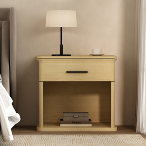 Nightstand In Natural Oak With Drawer And <b>Open</b> Shelf <b>Storage</b> For Bedroom Use - Product Image 2