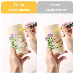 Penna Glitterata, Pennarello Acrilico con Punta Morbida, Non Tossico per Bambini, a Base d'Acqua, 48 Colori, Effetto Perlescente e Sabbia Liquida per Diari - Product Image 4