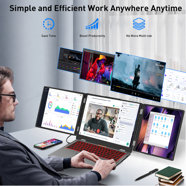 Brand New OEM Intel Core I5 12th Gen 16 Inch Dual 10.5 Inch 3 Three Monitor Triple Dual Extended Screen Business Office Laptop