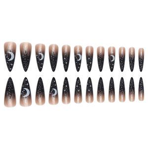 <span class=keywords><strong>Faux</strong></span> <span class=keywords><strong>ongles</strong></span> à presser pour Halloween, longs et pointus, avec étoile de lune, style français, nail art portable, application <span class=keywords><strong>facile</strong></span> pour les doigts. - Product Image 3