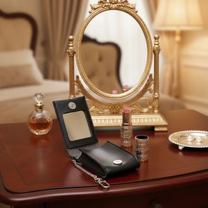 Stocked 6 Colors Pu Leather Lady <b>Lipstick</b> Holder Keychain Mirror Magnetic Closure Hanging Case Portable Lip Gloss Pocket - Product Image 1