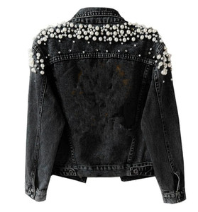 Chaqueta Vaquera de Mezclilla con Perlas para Mujer, Chaqueta de Primavera y Otoño, Cárdigan de Algodón, Estilo Punk Gótico, Cortavientos - Product Image 1