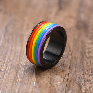 Anello Arcobaleno Pride da 9mm, Gioiello con Fascia in <span class=keywords><strong>Gomma</strong></span>, Anello Gay e Lesbico - Product Image 4