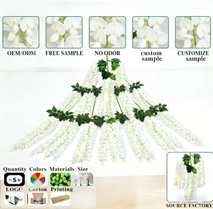 Guirlande de fleurs de glycine blanches en soie en gros pour décoration murale ou d'arbre de mariage - Product Image 1
