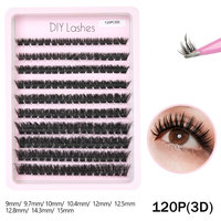 Lot de 120 faux cils 3D en grappe, kit DIY pour cils en grappe, cils naturels effilés à bande fine