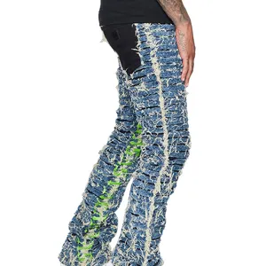 DiZNEW OEM benutzer definierte hochwertige Skinny Fit applizierte Jeans Jeans Männer schlanke zerrissene Jeans hose