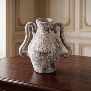 Jarrón de cerámica rústico blanco moteado Wabi Sabi con acabado de piedra desgastada hecho a mano, con un asa encantadora, perfecto para la decoración del hogar. - Product Image 3