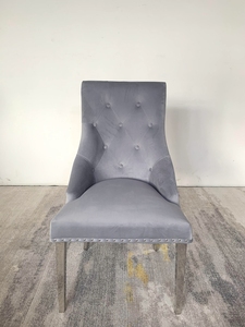 B8212 Luxueux anneau dos en velours dos boutonné italien moderne velours rembourré table à manger 6 chaises chaise de salle à manger - Product Image 4