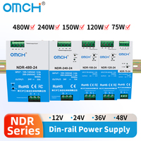 OMCH NDR Series Din-Rail SMPS 75W-480W 12V 24V 36V 48V AC DC Alimentation à découpage industrielle personnalisable