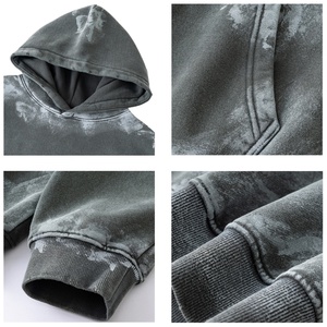 TKAN380D nouveau style haute qualité hommes Streetwear coton lourd lavage à l'acide surdimensionné goutte épaule en détresse Anti-rides à capuche - Product Image 3