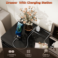 Commode noire à 6 tiroirs à profil incurvé pour chambre à coucher, commode de 47.2 "de long avec station de charge et lumières LED