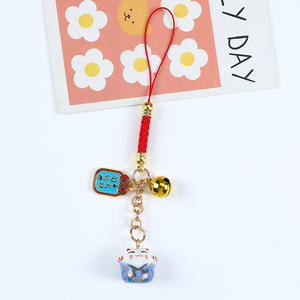 Chat porte-bonheur japonais en céramique, porte-clés rectangulaire tissé, mignon, dessin animé, Maneki Neko, breloques de téléphone, pendentif, amulette, Fengshui, prière, chance - Product Image 4