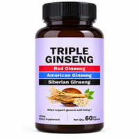 Capsules de supplément de ginseng à marque privée, très vendues, trois types, riches en antioxydants, non-OGM, pour la vitalité quotidienne et le soulagement du stress