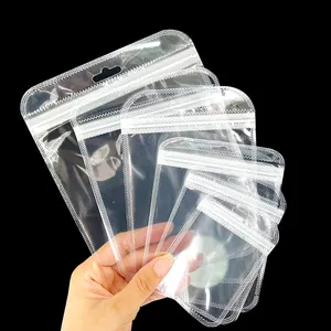 Sacolas plásticas para engrossar com logotipo personalizado, bolsas transparentes com fecho ziplock para pacotes de joias, bolsas suspensas, bolsas de armazenamento reutilizáveis