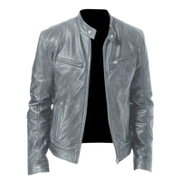 Blouson moto classique en cuir, col montant, fermeture éclair, style moto, coupe ajustée, vêtement d'extérieur pour l'automne