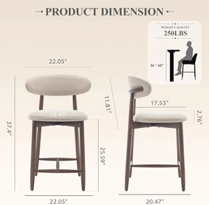 Sgabelli <span class=keywords><strong>da</strong></span> Bar Moderni Runwood, Altezza Bancone, Gambe in Legno, Rivestimento Beige, per <span class=keywords><strong>Cucina</strong></span>, Isola, Sala <span class=keywords><strong>da</strong></span> Pranzo - Product Image 2