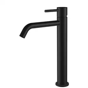 Bulat Deck Dipasang Tinggi Spout Basin Tap Basin Mixer Hitam Keran