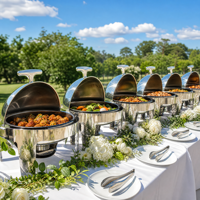 Ensemble de réchauds de luxe à couvercle roulant, chauffe-plats commerciaux en acier inoxydable pour buffet avec supports à combustible, équipement de restauration