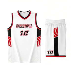 Conjunto Completo <span class=keywords><strong>de</strong></span> Camiseta y Pantalones Cortos <span class=keywords><strong>de</strong></span> Baloncesto Personalizados para <span class=keywords><strong>Hombre</strong></span> - Rojo/Negro/Blanco, Secado Rápido, Transpirable, con Número Personalizado, Talla Extra Grande - Product Image 1