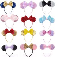Serre-tête unisexe en velours avec nœud et sequins Mickey Minnie Mouse pour fêtes, spectacles et accessoires photo - Fait main, vente en gros disponible