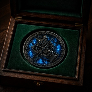 Moneda Conmemorativa de Charón en Relieve 3D Personalizada, Moneda de Desafío de Lujo con Esmalte Azul del Transportador de Almas para Colección Mitológica, Regalo - Product Image 3