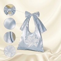 Sac fourre-tout de luxe en satin de soie avec nœud, broderie florale personnalisée de perles, grande capacité, sac à bandoulière élégant pour femme 35*25cm