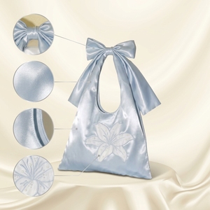 Borsa di Lusso in Raso di Seta con Fiocco, Personalizzabile con Ricamo di Perle e Fiori, Grande Capacità, Elegante Borsa <span class=keywords><strong>a</strong></span> Spalla da Donna 35*25cm - Product Image 3