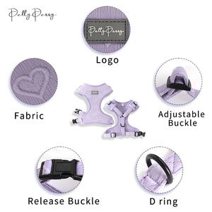 สายรัดสุนัขผ้าแจ็คการ์ดลายผีเสื้อหัวใจสีม่วงพร้อมพิมพ์ซับลิเมชันใช้ได้ทุกชุดกระเป๋าใส่ถุงใส่อุจจาระ - Product Image 5