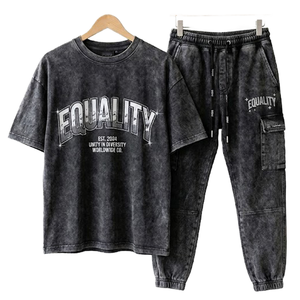 Ensemble de t-shirts en coton tricoté avec strass pour homme, vêtements décontractés personnalisés à la mode - Product Image 1