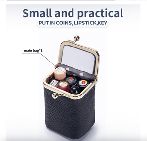 Étui à rouge à lèvres en cuir Ando avec miroir, mini pochette à maquillage à fermeture à pression, organiseur cosmétique portable - Product Image 6