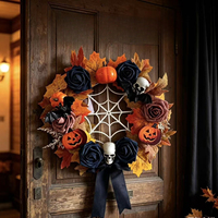 Couronne de Noël d'Halloween en direct d'usine avec motifs citrouille et chauve-souris pour fête d'Halloween et décoration murale extérieure de porte d'entrée
