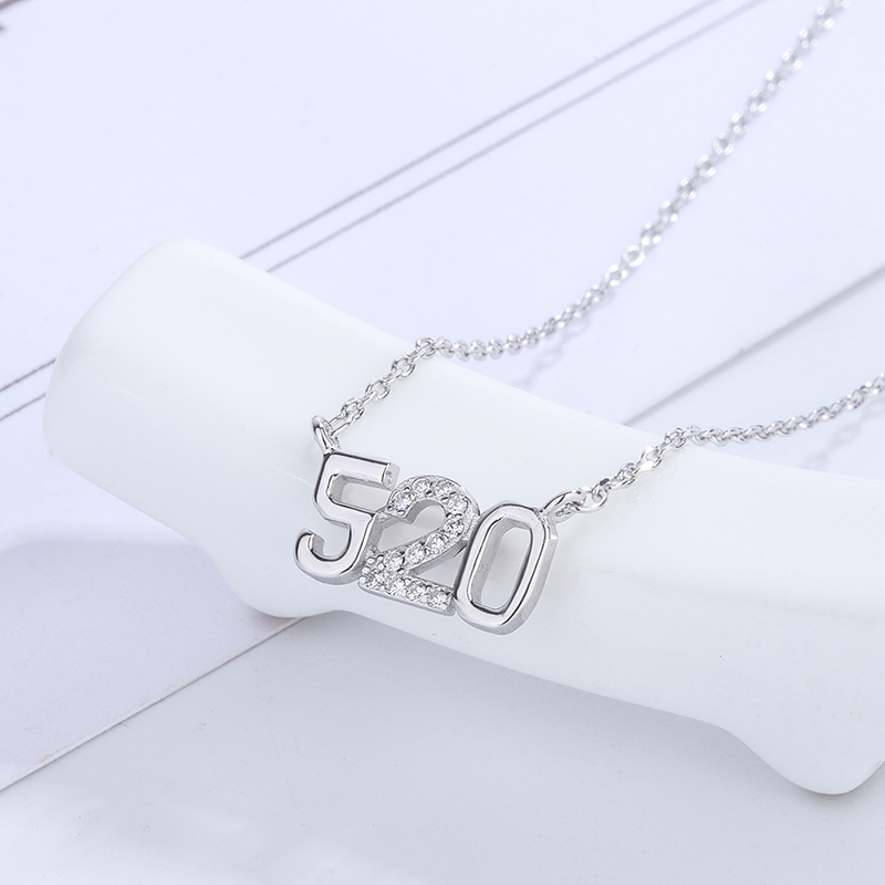 Fashion 925 Sterling Silver Angel Number 520 Pendant Diamond