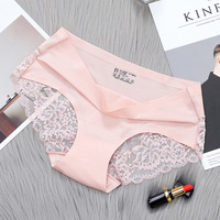 Sous-vêtements Sexy pour Femmes en Satin Soie Glacée, Culottes Sexy Sans Couture en Dentelle pour Femmes