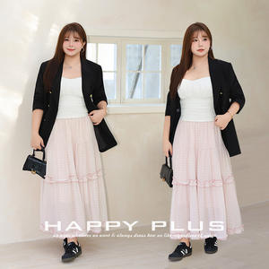 Falda Midi con Volantes Happy Plus para Mujer, Cintura Elástica, Chifón con Puntos, Color Rosa Lotus, Talla Grande, Ropa Casual de Otoño - Product Image 3