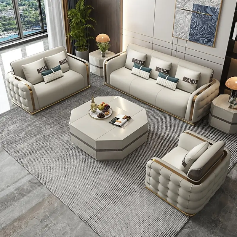 Famiglia contemporanea in pelle pieno fiore chesterfield semplice divano set mobili divano morden soggiorno divano set divano