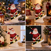 Figurine de Père Noël éclairée en ski, décoration de table de Noël, ornement de Père Noël sur snowboard pour la décoration de fête à la maison