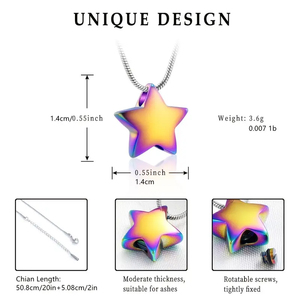 Kalung kremasi bintang baja tahan karat tempat abu liontin guci peringatan perhiasan untuk pria wanita - Product Image 2