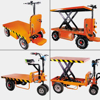 Carretilla Eléctrica Amarilla de Plataforma Plana, Carro de Carga Manual, Carretilla Elevadora de Transporte de Cuatro Ruedas Plegable para Obras de Construcción