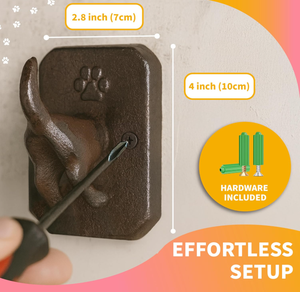 Porte-laisse pour chien en fonte, montage <span class=keywords><strong>mural</strong></span>, robuste, organisateur multifonction, 2 crochets pour <span class=keywords><strong>clés</strong></span>, manteau, harnais - Décoration rustique, cadeau pour animaux de compagnie - Product Image 4