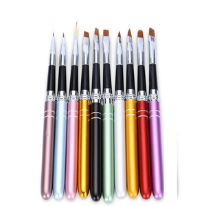 10Pcs Nylon Nail Art Brush <b>Set</b> UV Gel Crystal Carving Liner Pens <b>Crimped</b> Ferrule for Flower Drawing - Product Image 4