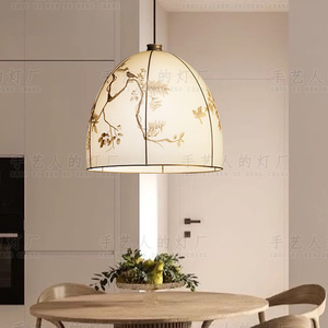 Lampe suspendue de style japonais Wabi Sabi, ronde, dorée, LED E27, pour salon, chambre à coucher, salle à manger - Product Image 4