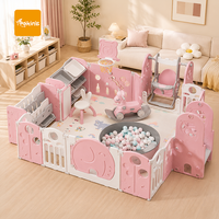 Parc de jeu de luxe multifonctionnel pour bébés et enfants, avec balançoire, toboggan, clôture en forme de dessin animé et rangement